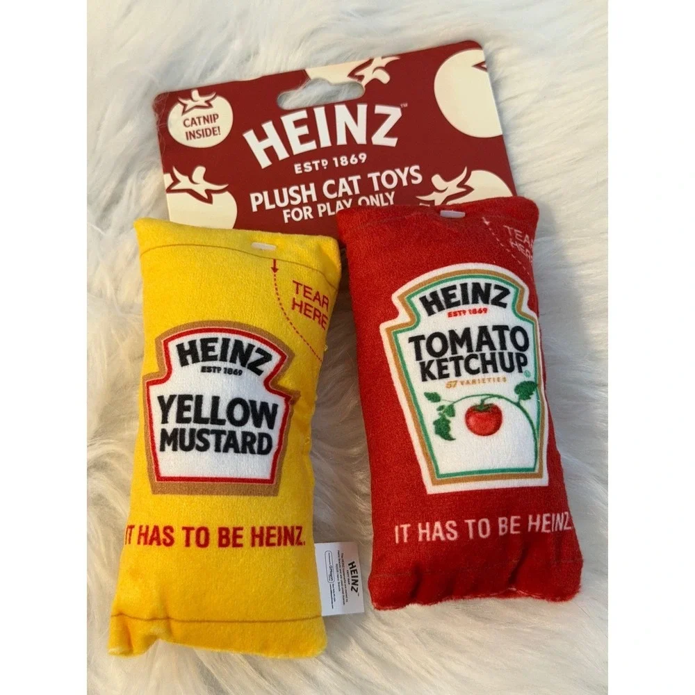 Heinz Ketchup and Yellow Mustard Catnip Plush Cat Toys Set 2 Pack